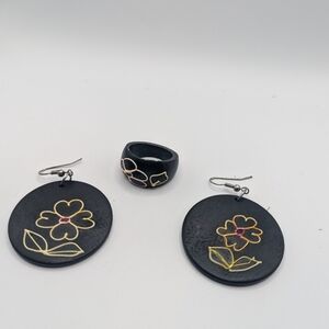 Floral Black Jewelry Set
